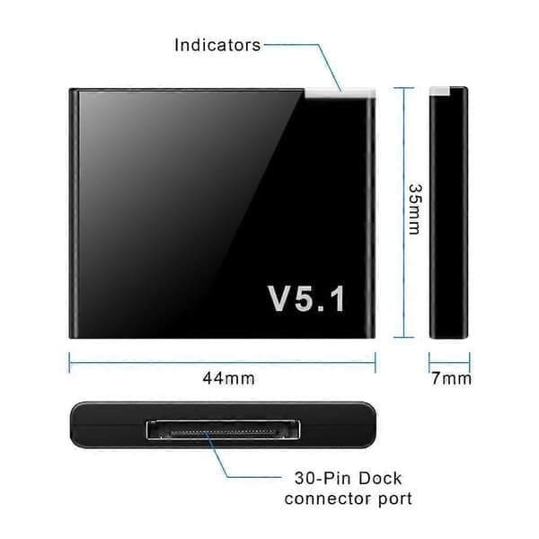 Oppgradert versjon I-WAVE 30-pinners Bluetooth 5.1 lydmottaker A2DP Musikk Mini Trådløs Adapter