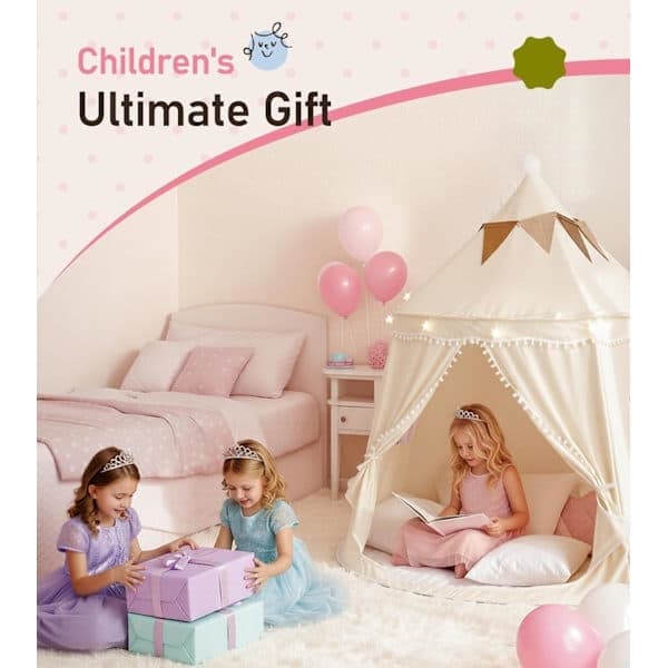 【14 år】Stort leketelt for barn i yurt-design med veske, for barn Beige