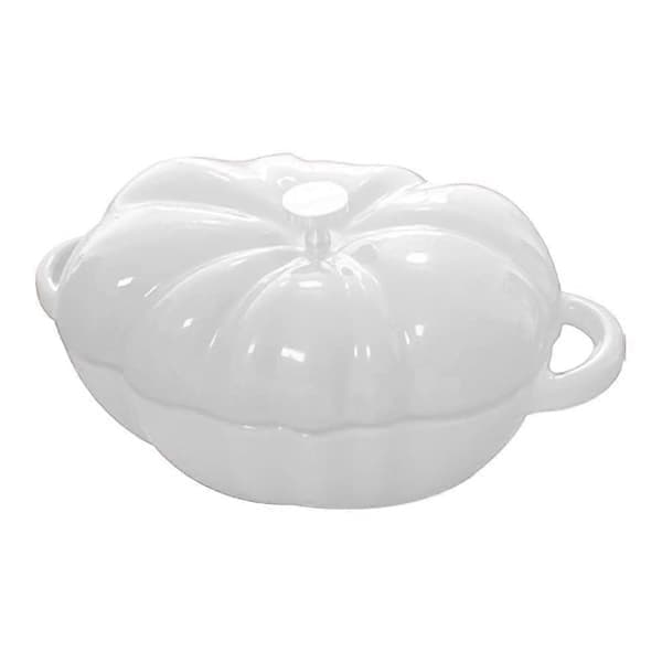 Pumpa gjutjärnsgryta, 2L emaljerad kokgryta med lock, non-stick, CJY, vit
