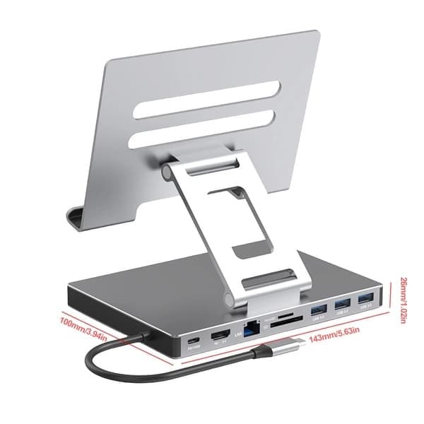 Laptopdockningsstation i aluminiumlegering, PD, USB 3.0, stöd för USB C, SD, TF-kortplats, 9-i-1