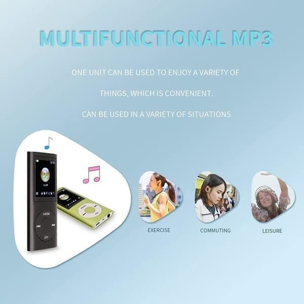 MP3-afspiller, bærbar tabsfri MP3-musikafspiller med hovedtelefoner, LCD digital musikafspiller, grå