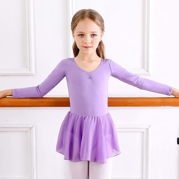 Langærmet balletkjole med tylskørt til piger, lilla, størrelse 120 cm Purple 120 cm