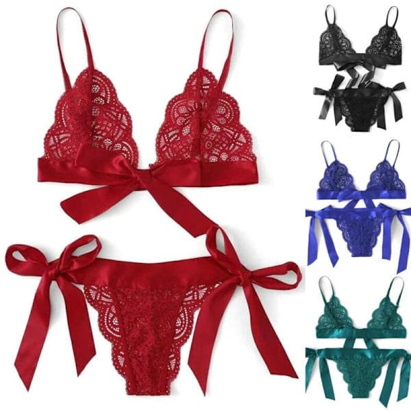 Sexy undertøyssett for kvinner, nattøy, BH, truser, sløyfe, undertøy, hvit S Hvit S White S