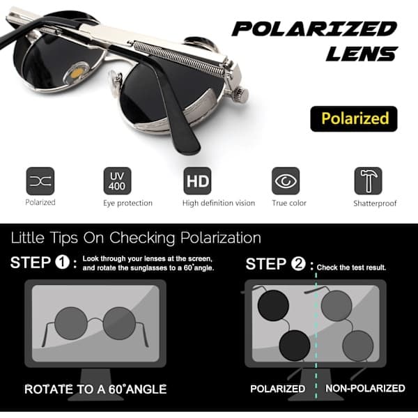 Retro Steampunk-stil Unisex Inspirerte Runde Sirkulære Polariserte Solbriller Avslappende, 1.4-sølv Ramme / Blå Linse 1.4-silver Frame / Blue Lens