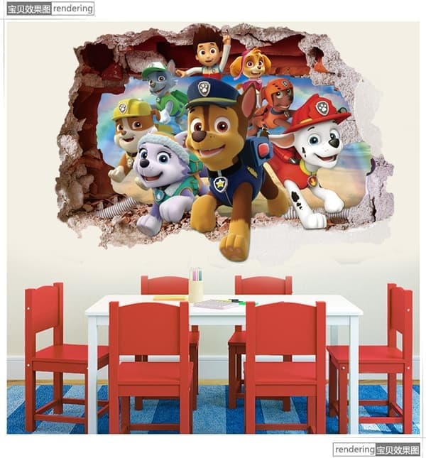 Paw Patrol 3D veggdekorasjoner for gutter og jenterom, skadede veggdekorasjoner