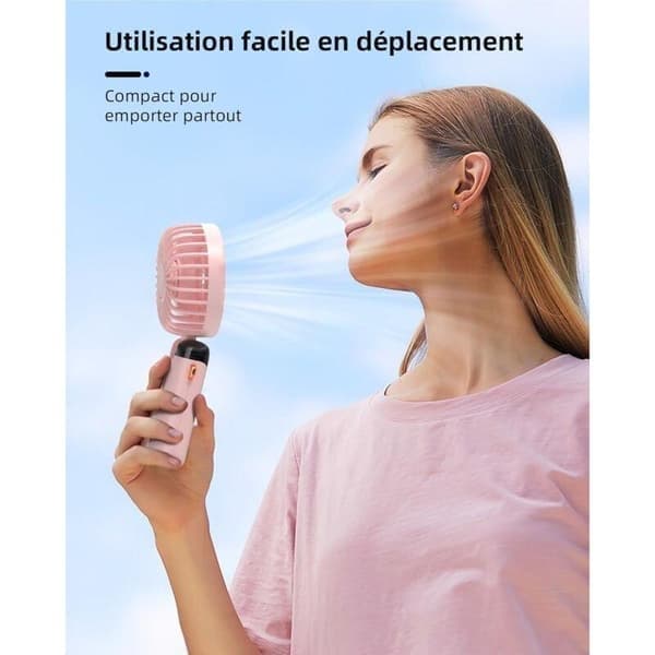 Mini bærbar USB-vifte, liten femtrinns vifte, med base. Sammenleggbar bordvifte, rosa