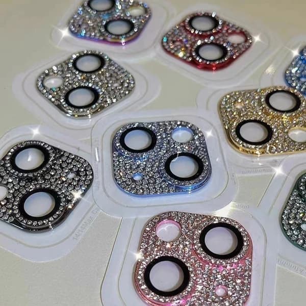 Lyxigt linsskydd för kamera kompatibelt med iPhone 14 13 12 15 Pro Max Mini 14 Plus, metall med glitterdiamanter, silver, 14 Plus silver 14  14plus
