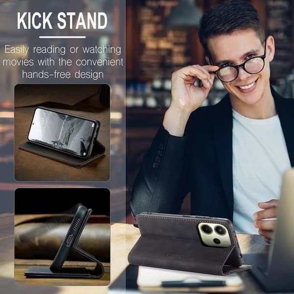 Etui til Xiaomi Redmi Note 14 4G, Premium Læder Flip Wallet Etui med Kortlommer og Magnetisk Lukning, Redmi Note 14, Sort Redmi Note 14 Noir