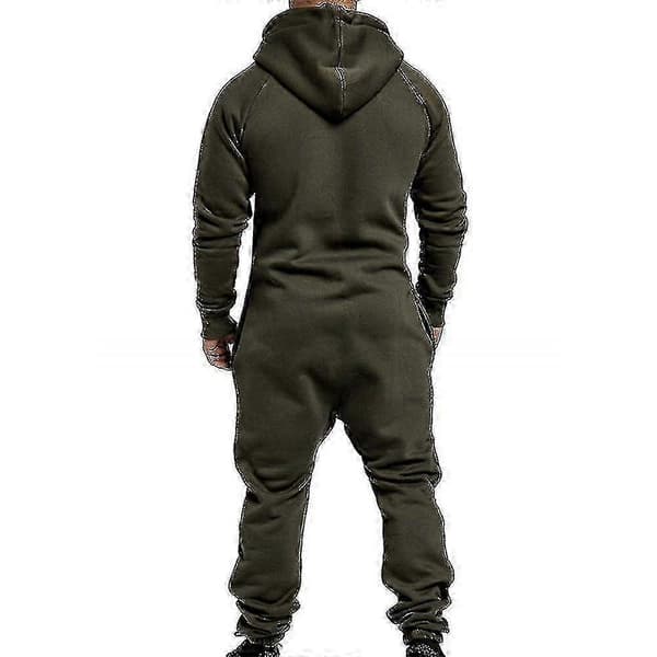 Herre Onesie Hettegenser Glidelås Jumpsuit Vinter Uformell Hette Romper Playsuit - WK Army Green L
