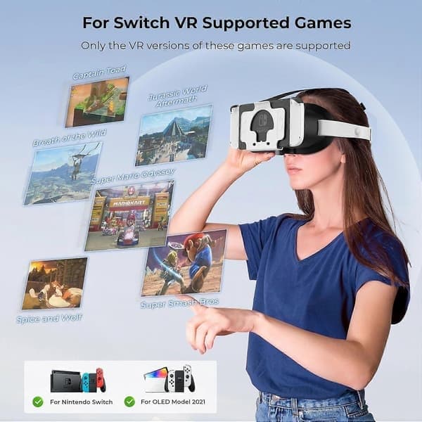 Oppgradert VR-hodesett for Nintendo Switch og Switch OLED-modell, Switch VR-briller med justerbare HD-linser og hodestropp med roterende knapp