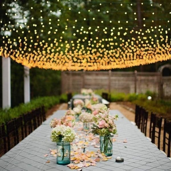 Eventyrlys for hagedekorasjon, LED-nettlys med timer og minnefunksjon, 8 moduser varmhvite nettlys for utendørs bryllup