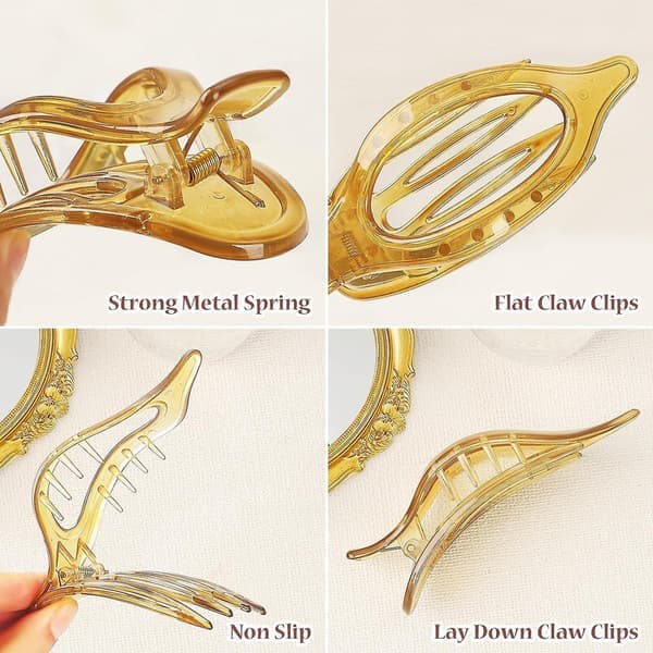 Flade hårklemmer 6 stk. Lay Down Claw Clips Franske Concord hårklemmer til tykt hår Alligator hårklemmer til tyndt hår Duck D D