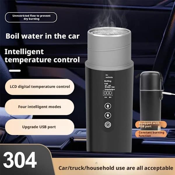 12/24V Bilvarme kopp Elektrisk vannkoker Rustfritt stål Smart temperaturkontroll~ A 1 sett A 1set