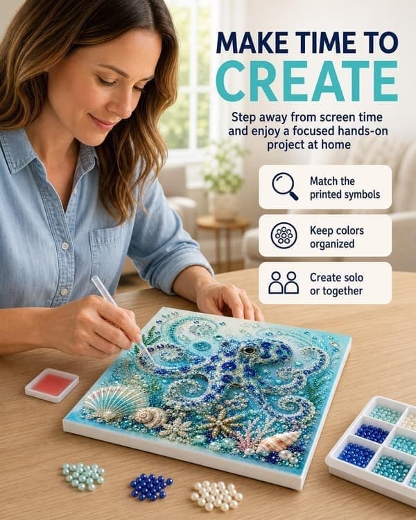 Havtema 3D Perlekunst Diamantmaling DIY-sett for voksne, Høyde Perle Kystscene Håndverk