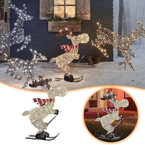 Utomhus Julkaraktär LED Skidande Älg Trädgårdsdekorationsprydnad 35cm