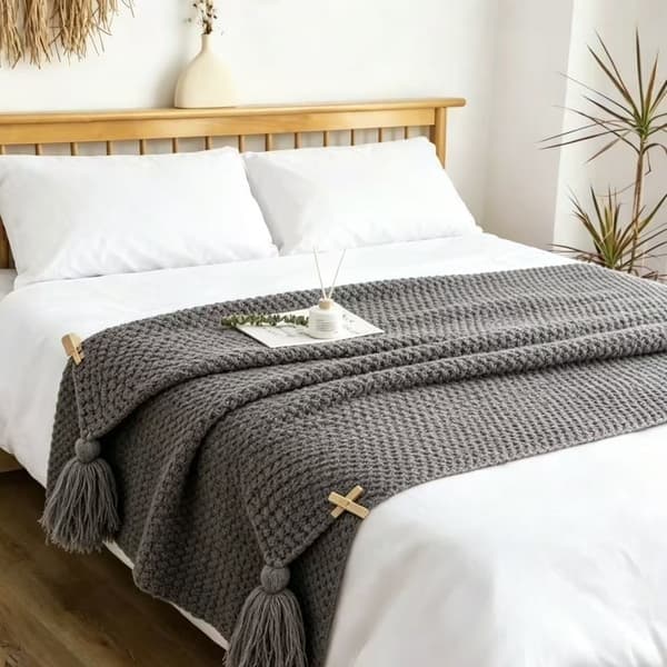 Neulottu villahuopa vapaa-ajan ilmastointihuopa - beige - 70*100, harmaa Gray