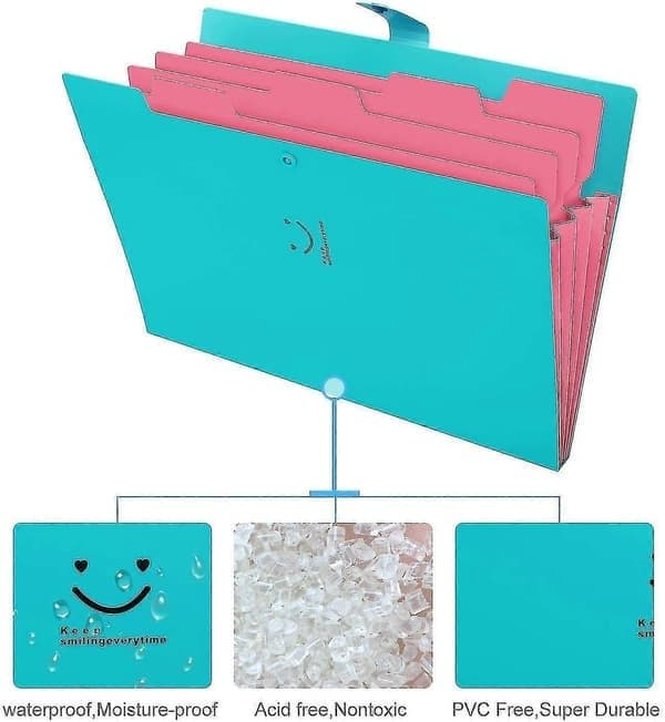 5-pack expanderande mappmappar, dragspelsdokumentorganisatör, A4-papper, plastmapp, 5 fickor, expanderbara mappfickor för skolan