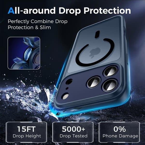 Genomskinligt telefonfodral för iPhone 17 Pro Max, MagSafe-kompatibelt, magnetiskt, blått iPhone 17 Pro Max Bleu