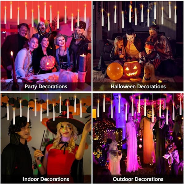 12-pak flydende LED-lys med tryllestav - varmt hvidt lys til jule- og halloweenpynt og feststemning