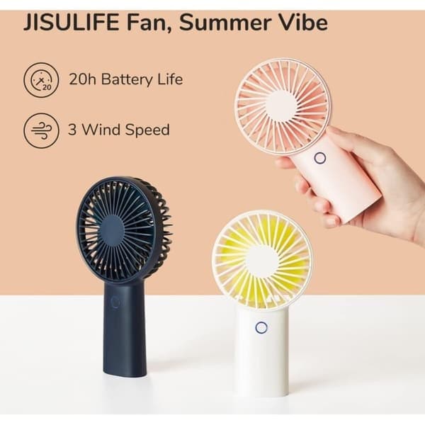 Mini bærbar vifte. Liten USB oppladbar vifte, 3 viftehastigheter, hvit