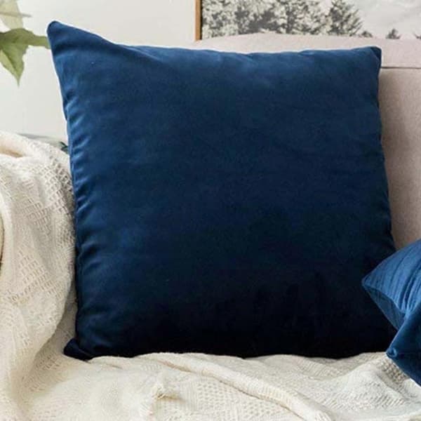 2-pack sammetsmjuka enfärgade dekorativa fyrkantiga prydnadskuddar för soffa, sovrum, bil 40 x 40 cm mörkblå
