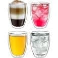 Sæt med 4 høje dobbeltvæggede termoglas, varmebestandigt borosilikatglas, kaffe-/teglas, 250 ml