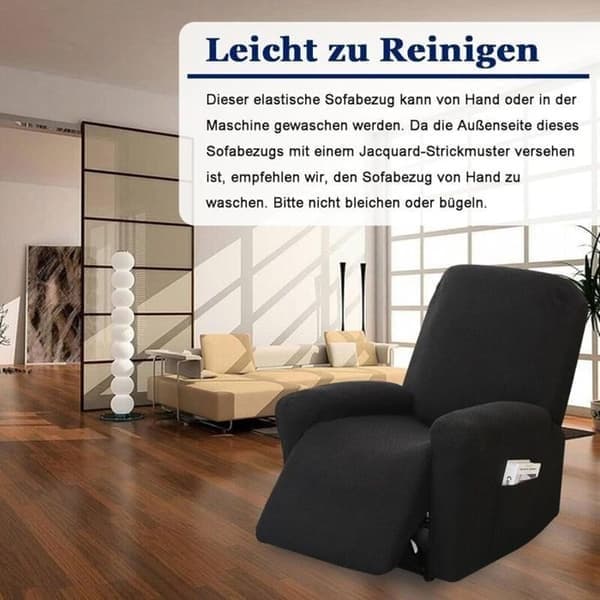 4-delt elastisk lenestoltrekk med lommer, vaskbart, full dekning av lenestolen, altomfattende elastisk trekk