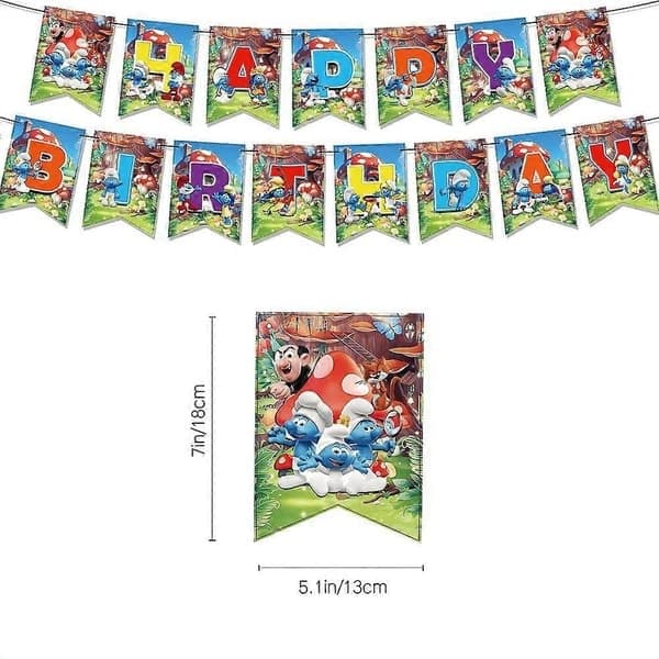 Smurfene Tema Bursdagsfestutstyr Ballongsett Banner Kake Cupcake Toppers Dekorasjonssett