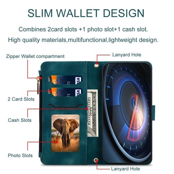 Plånboksfodral för Samsung A03S, med blixtlåsficka, svart Black Samsung A03S