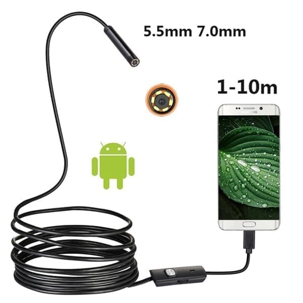 7MM 6 LED -endoskooppi vedenpitävä tarkastuskamera, koko 2 M 2 m
