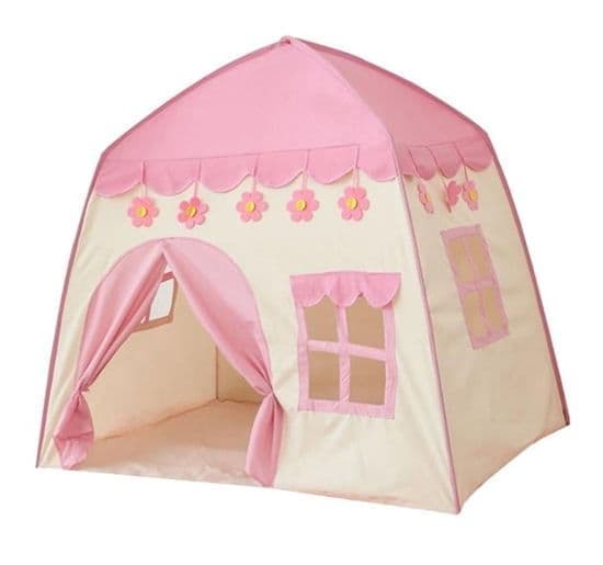 Prinsesseslott, leketelt, barnetipi, stort lekehus i Oxford-stoff for barn