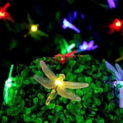 50 LED Solar Dragonfly String Lights, Utendørs Flerfarget Blinkende Dragonfly Lampe med 8 Lysmoduser, Vanntett