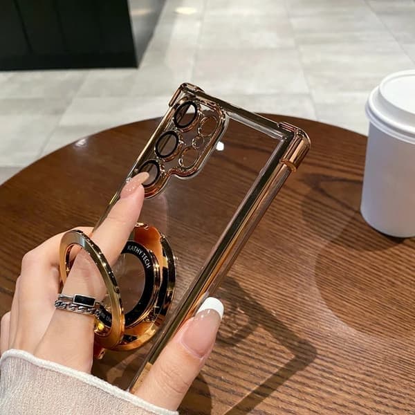 Gjennomsiktig mobildeksel for Samsung S25Plus, magnetisk, med støtte, sølv Silver For Samsung S25Plus