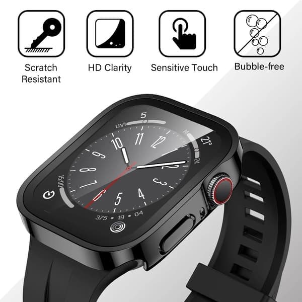 Klockfodral med skärmskydd för Apple Watch 45mm Series 9 8 7, Silvervit silver white 45mm Series 9 8 7