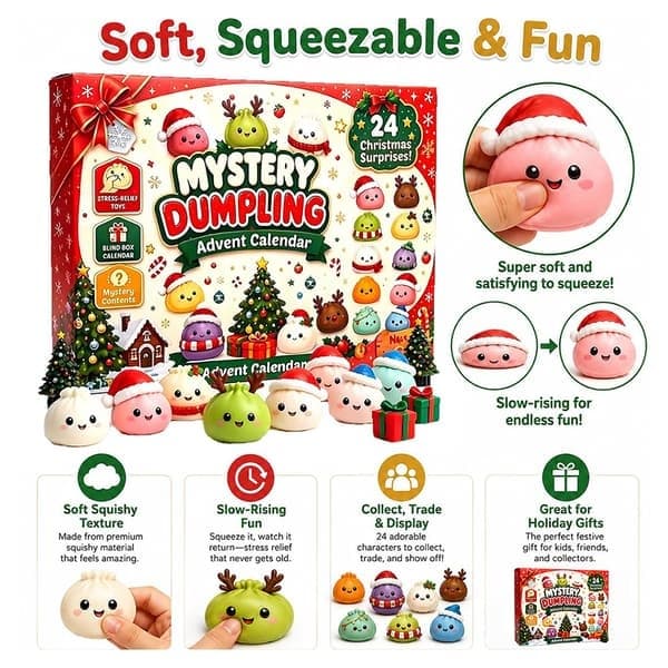 2026 Squishies Leksak Julkalender 24 dagars nedräkningskalender med överraskningar Dumpling Squishies Leksaker Julklapp för barn