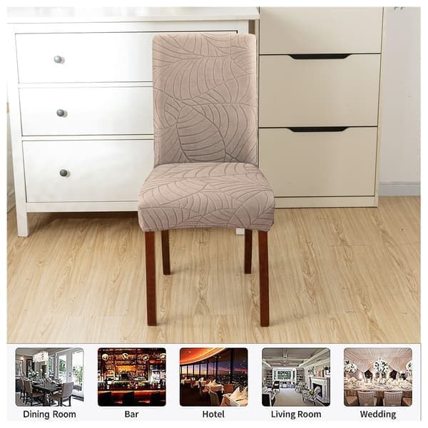 Stretch stolsöverdrag för matplats, mjukt blad jacquardöverdrag, beige Beige