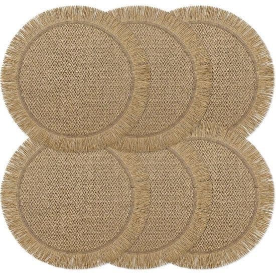 Runde vevde spisebrikker, sett med 6, bohemsk rustikk stil, varmebestandig, diameter 38 cm, brune spisebrikker