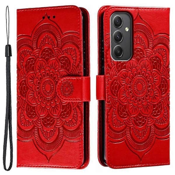 Samsung Galaxy A56 5G Etui - PU Læder Mandala Præget Wallet Etui Multicolor Rød Rød Multicolor Red