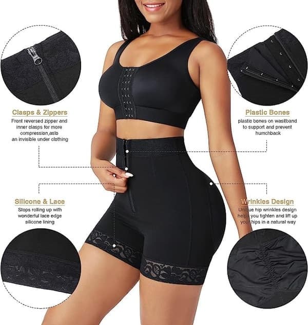 Dame Shapewear Hofteløft Shapewear Mageplastikk V, Svart, Størrelse S Black S