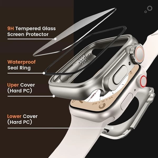 Klockfodral med skärmskydd för Apple Watch Series 7 8 9 45 mm, silver silver Series7 8 9 45mm