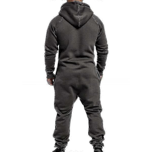 Mænd Onesie Hættetrøje Lynlås Jumpsuit Vinter Afslappet Hætte Romper Playsuit - WK Dark Grey XL