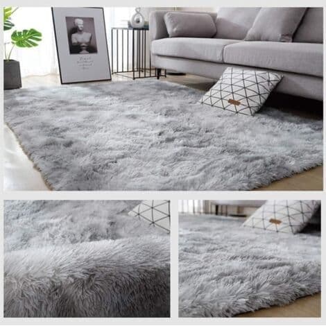 Stuetæppe, pigeværelsestæppe, fluffy moderne design, lang luv, blødt, skridsikkert, stort tæppe til børneværelse (lysegrå, 120x200cm)