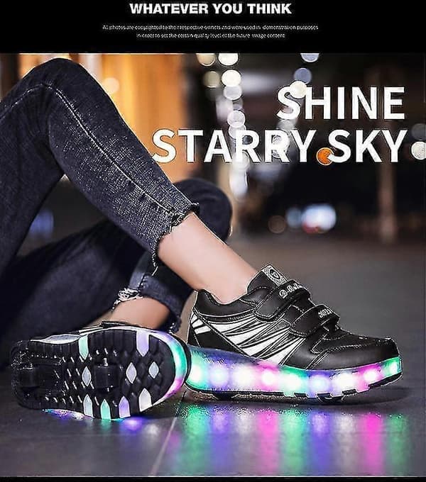 LED Rullesko til Børn - Lysende Sneakers med Usynlige Hjul, Sportssko til Drenge og Piger med Blinkende Lys sort 36 black 36