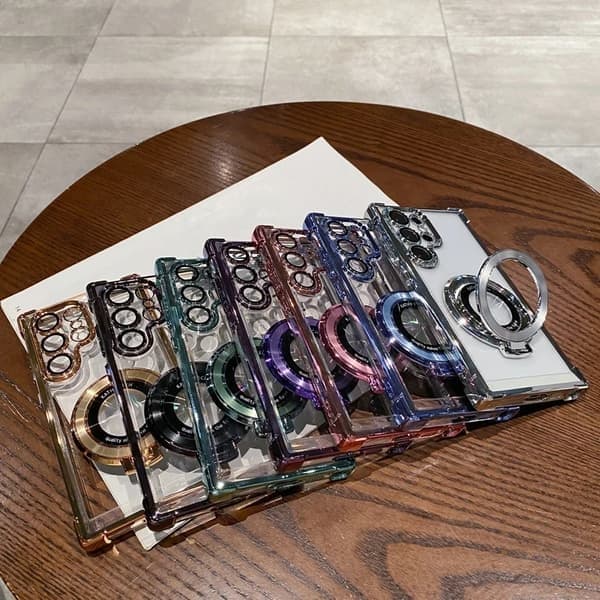 Gennemsigtigt telefoncover til Samsung S23Plus, magnetisk, med støttefod, sølv Silver For Samsung S23Plus