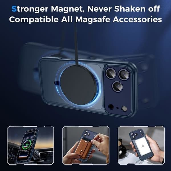 Gennemsigtigt telefoncover til iPhone 17 Pro Max, MagSafe-kompatibelt, magnetisk, blåt iPhone 17 Pro Max Bleu