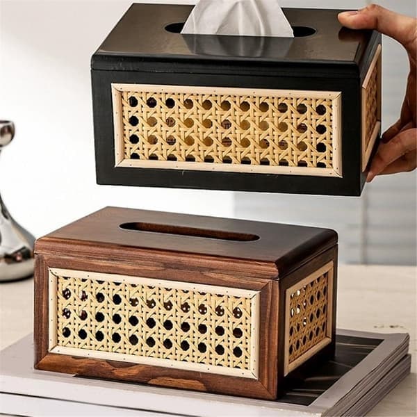Solid Tre Rattan Tissueske Rattan Boks Hjem Soverom Stue Salongbord Papir