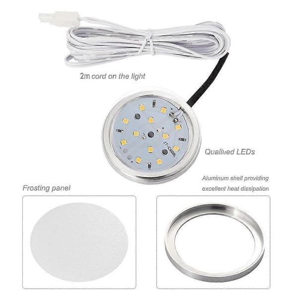 1-10 stk. LED rund skabsbelysning Vinskab Autocamperlampe 12V Lille Downlight Puck Light, Hvid 6000K, 2 stk. LED-lys White 6000K 2 Pcs LED Light