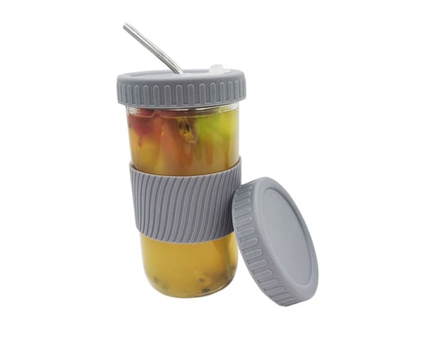 1 set Vattenkopp Miljövänlig med lock Glas Smoothie Te dricksrörsflaska för kontorsgrå