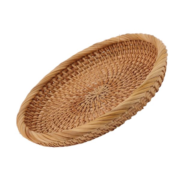Rattan Fruktfat Håndvevd Elegant Tradisjonell Naturlig Rattan Serveringsbrett for Kjøkkenbenk Bord L