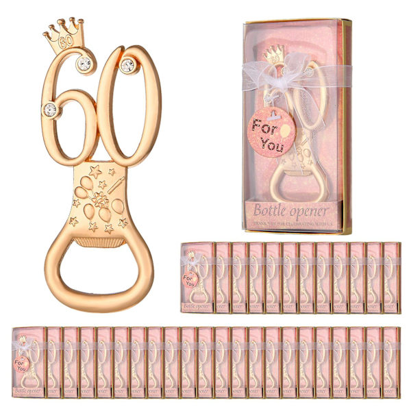 24/36 st Roséguld Tema 40:e 50:e 60:e 70:e Födelsedagen Flasköppnare Gynnas för Gyllene Bröllopsfest Gåvor Födelsedagsfest Souvenirer Festdekoration Number 60 36pcs